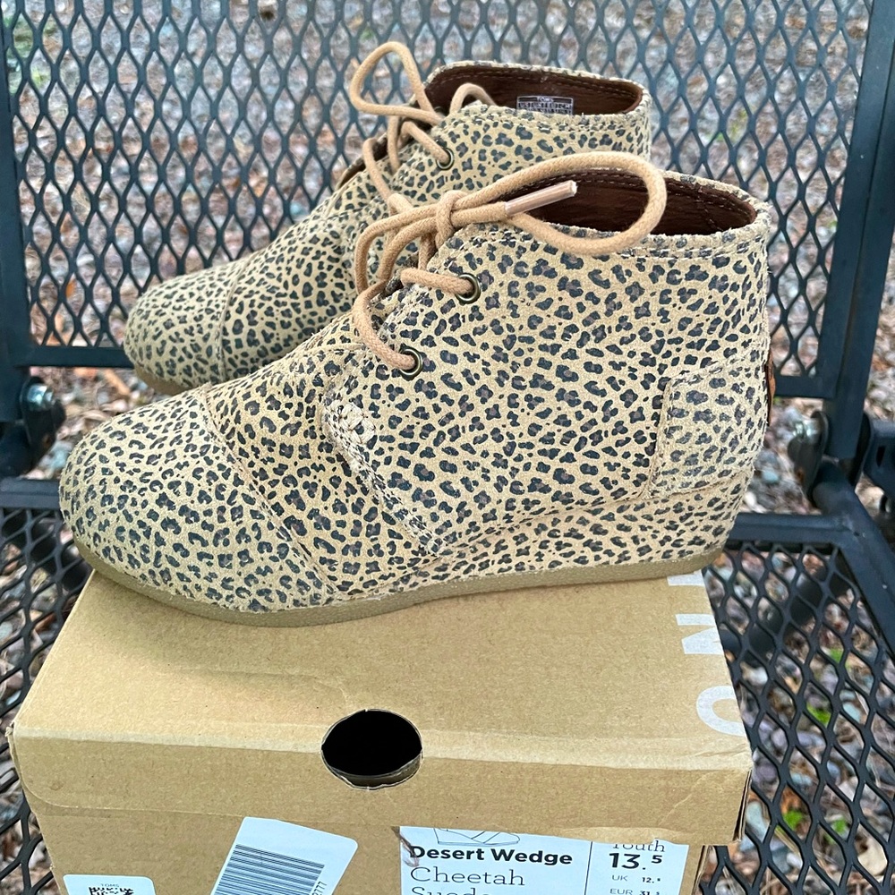 TOMS Desert Wedge Bootie in Cheetah Suede.